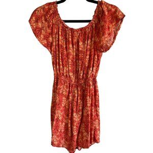 So Womens Orange/Peach Floral Romper Sz Small Scoop Neck Boho Cottagecore Chic
